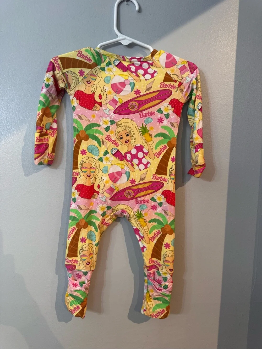 Barbie Yellow & Pink Kids One-Piece bamboo Zipper Romper